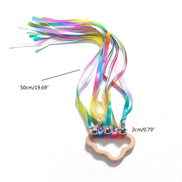 Montessori Style Sensory Toy BPA-free Non-toxic Baby Ribbon Ring Newborns Upwards Develop Colour Recognition Sensory Toy,
