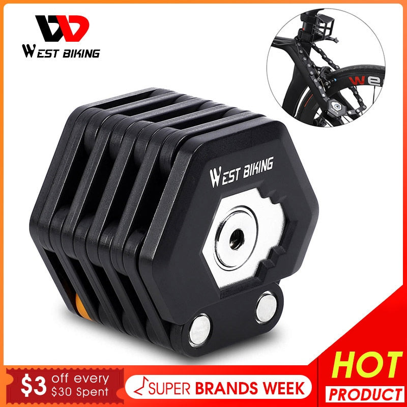 WEST BIKING Foldable Bike Lock MTB Road Bicycle Hamburg Lock High Security Anti-Theft Scooter Electric E-Bike Cycling Chain Lock,