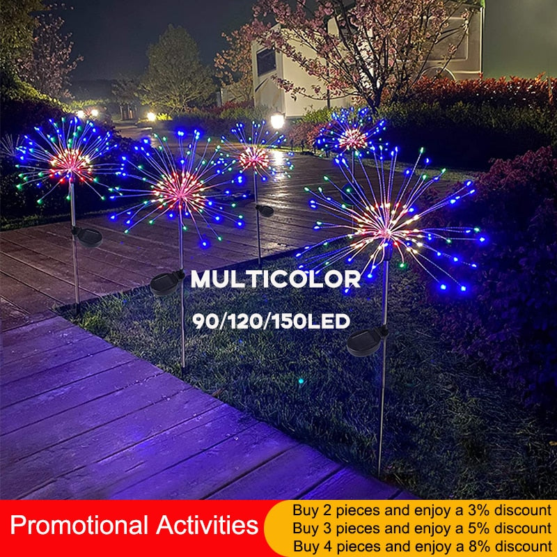 Solar Firework Lights Outdoor Waterproof  DIY Shine String  90 /120/150 LED For Garden Lawn Landscape Holiday Christmas Lights,