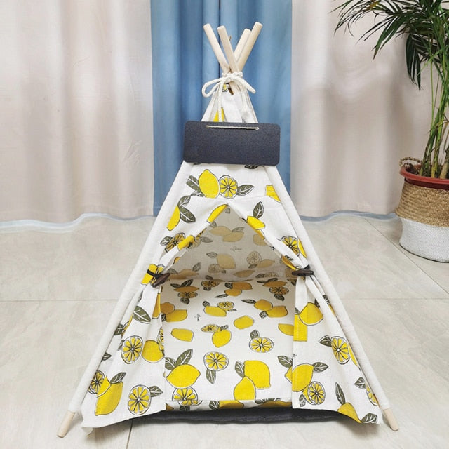Pet Teepee Dog & Cat Bed White Canvas Dog Cute House - Portable Washable Dog Tents for Dog(Puppy) & Cat Pet (with Cushion),
