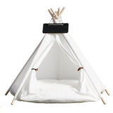 Pet Teepee Dog & Cat Bed White Canvas Dog Cute House - Portable Washable Dog Tents for Dog(Puppy) & Cat Pet (with Cushion),