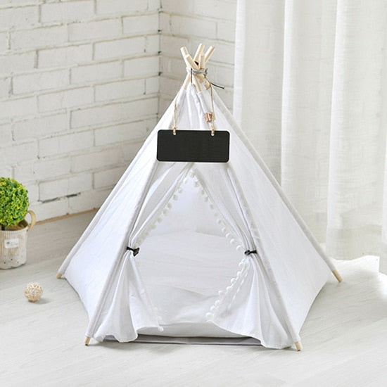 Portable Linen Pet Tent Dog House kitten House Washable Teepee Puppy Cat Indoor Outdoor Kennels Portable Teepee Cave with Mat,
