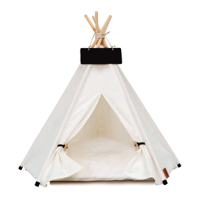 Portable Linen Pet Tent Dog House kitten House Washable Teepee Puppy Cat Indoor Outdoor Kennels Portable Teepee Cave with Mat,