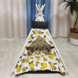 Portable Linen Pet Tent Dog House kitten House Washable Teepee Puppy Cat Indoor Outdoor Kennels Portable Teepee Cave with Mat,