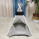 Portable Linen Pet Tent Dog House kitten House Washable Teepee Puppy Cat Indoor Outdoor Kennels Portable Teepee Cave with Mat,