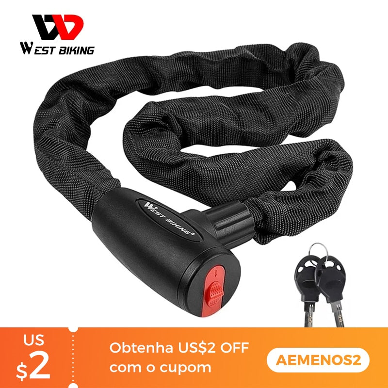 WEST BIKING Long Safty Chain Lock For Bike Anti-theft Steel Password Code Motorcycle Lock Cycling Electric Bicycle Accoessories,