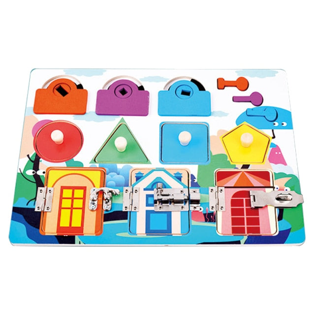 Montessori Train Ability Shape Matching Lock Cognition Cube Toys Activity Busy Board Puzzle Early Educational Sensory Board Kids,