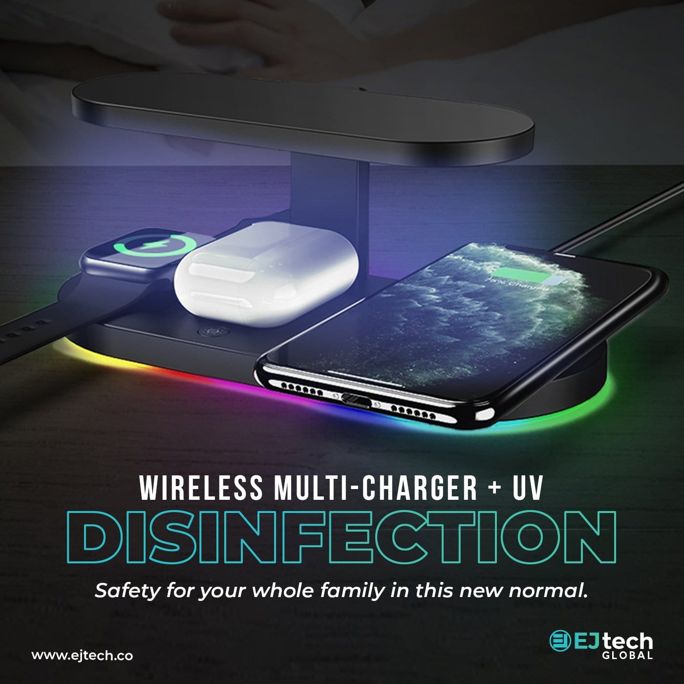 Wireless Charging UV Disinfecting Station, 