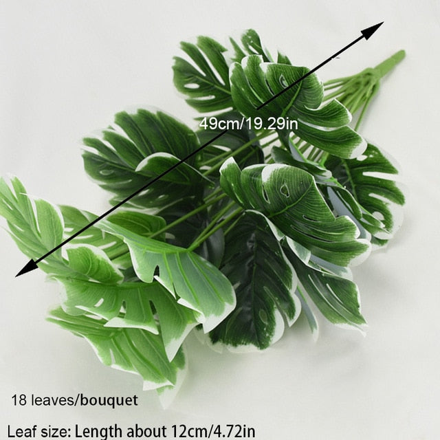 Artificial Plants Green Palm Leaves Monstera Home Garden Living Room Bedroom Balcony Decoration Tropical Plastic Fake Plant Long, 