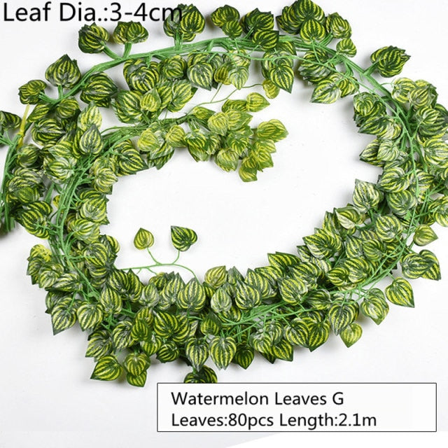10 Style 1pc Artificial Decoration Vivid Vine Rattan Leaf Vagina Grass Plants Grape Leaves For Home Garden Party Decor B1015, 