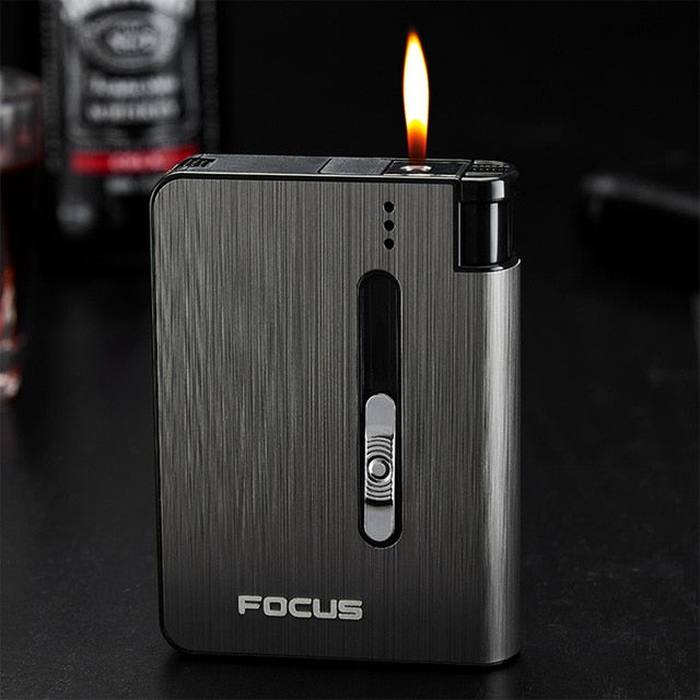 Automatic Cigarette Case 10pcs Cigarette Capacity Can Mount Lighter Metal Cigarette Box for Men Smoking Nice Gift Dropshipping