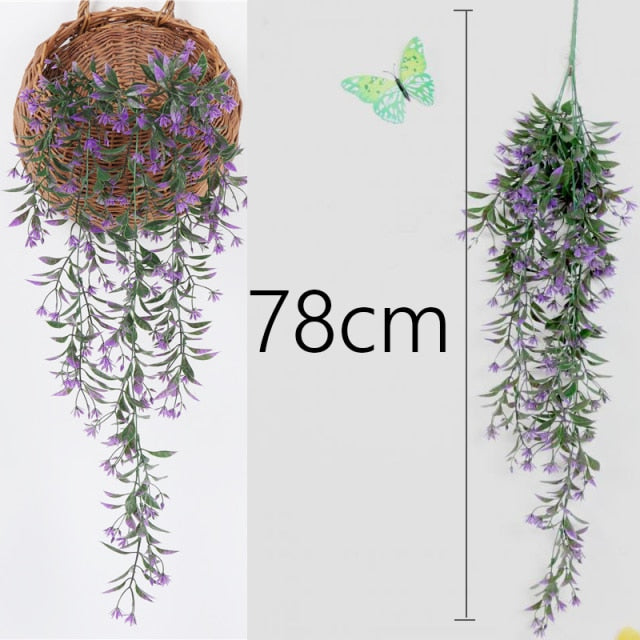 Artificial Plant Vines Wall Hanging Rattan Leaves Branches Outdoor Garden Home Decoration Plastic Fake Silk Leaf Green Plant Ivy, 