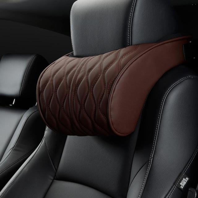 Memory Foam Car Headrest Pillow Leather Embroidered Seat Supports Sets Back Cushion Adjustment Auto Neck Rest Lumbar Pillows, 