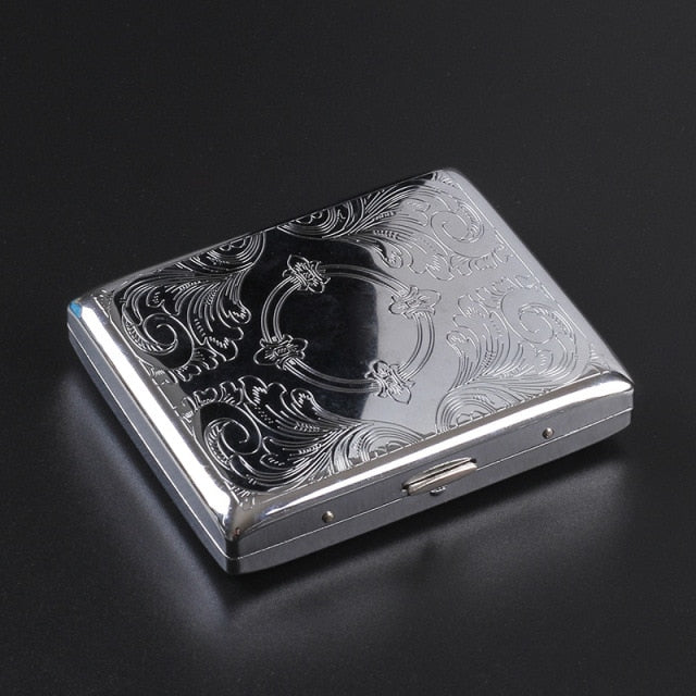 Silver Portable Metal Cigarette Case for 20 Cigarettes Flip Open Traveling Cigarette Container Box Holder Outdoor Smoking1PC