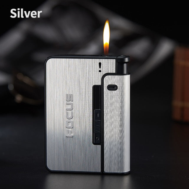 Automatic Cigarette Case 10pcs Cigarette Capacity Can Mount Lighter Metal Cigarette Box for Men Smoking Nice Gift Dropshipping