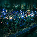Solar Powered Outdoor Grass Globe Dandelion Fireworks Lamp Flash String 90 /120/150 LED For Garden Lawn Landscape Holiday Light, 