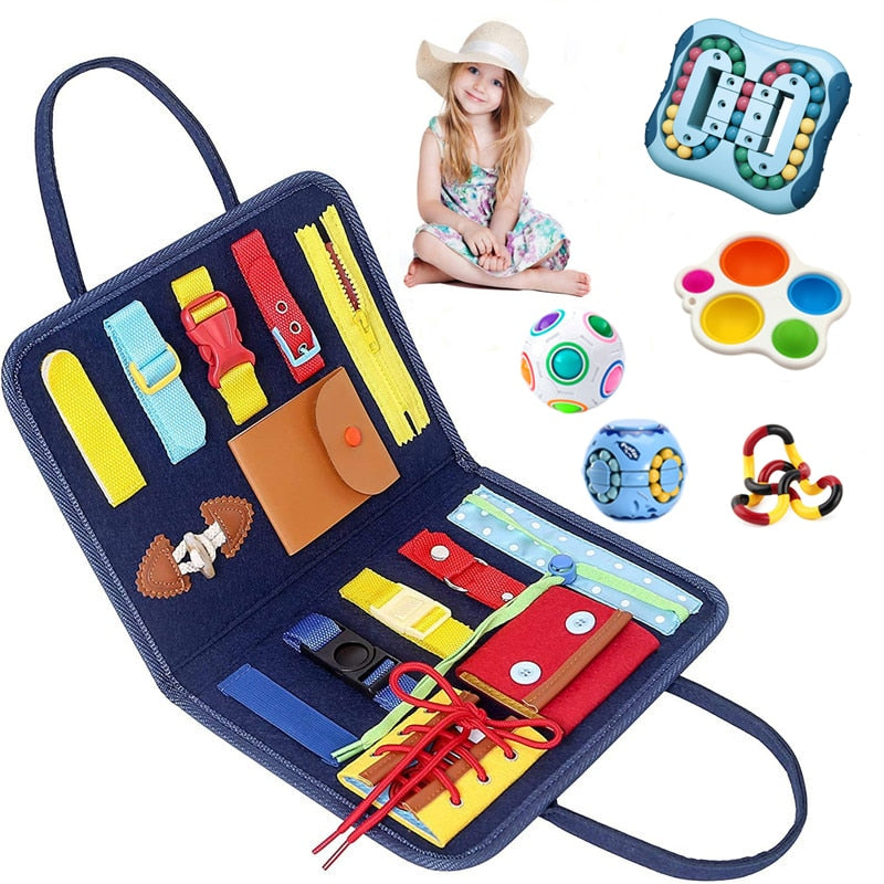 Children Montessori Toy Early Educational Math Learning Toys Baby Busy Board Sensory Develop Basic Life Skills Girls Boy Gift, 