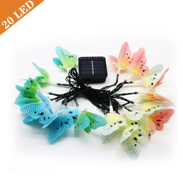 20/30 Led Solar Powered Butterfly Fiber Optic Fairy String Lights Waterproof Christmas Outdoor Garden Holiday Decoration Lights, 