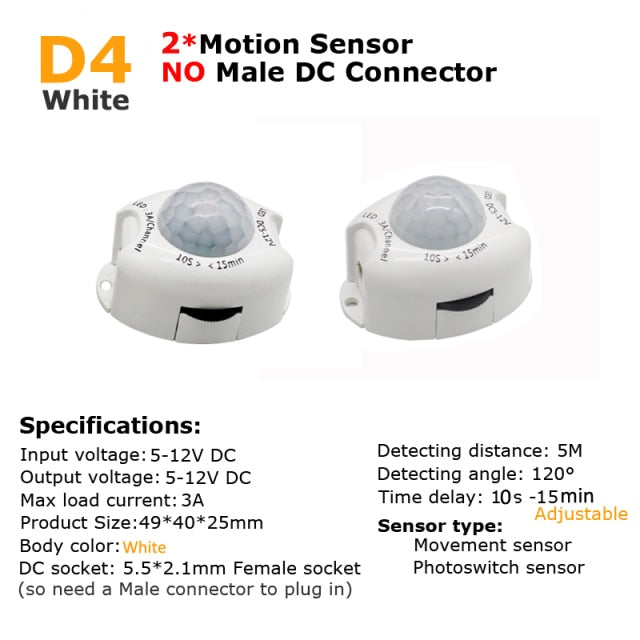 12V Motion Sensor Light Switch 5V DC Activated Timer Automatic Movement Detector ON OFF LED Strip Light PIR Motion Sensor Switch, 
